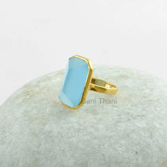 Gemstone Ring, Pyramid Ring, Silver Ring, Blue Chalcedony Pyramid 13x18mm, Gold Plated Ring 925 Sterling Silver Ring