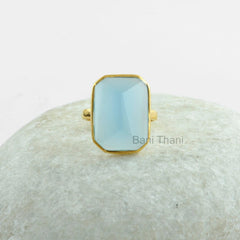 Gemstone Ring, Pyramid Ring, Silver Ring, Blue Chalcedony Pyramid 13x18mm, Gold Plated Ring 925 Sterling Silver Ring