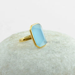 Gemstone Ring, Pyramid Ring, Silver Ring, Blue Chalcedony Pyramid 13x18mm, Gold Plated Ring 925 Sterling Silver Ring