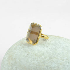 Smoky Quartz Ring - Gold Plated - 13x18mm Pyramid - 925 Sterling Silver - Gemstone Ring - Gift for Her, Man Made, Wholesale, Elegant, Dainty