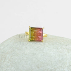 Watermelon Tourmaline Bi Doublet Ring - Solid Silver - Gold Plated Ring - Manmade Jewelry - Jewelry For Best Friend - Gift For New Beginning