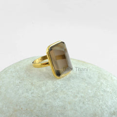 Smoky Quartz Ring - Gold Plated - 13x18mm Pyramid - 925 Sterling Silver - Gemstone Ring - Gift for Her, Man Made, Wholesale, Elegant, Dainty