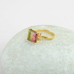 Watermelon Tourmaline Bi Doublet Ring - Solid Silver - Gold Plated Ring - Manmade Jewelry - Jewelry For Best Friend - Gift For New Beginning