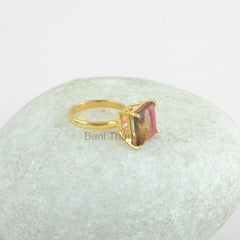 Watermelon Tourmaline Bi Doublet Ring - Solid Silver - Gold Plated Ring - Manmade Jewelry - Jewelry For Best Friend - Gift For New Beginning