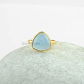Beautiful Ring, Blue Chalcedony 11mm Trillion Gemstone Ring, 925 Sterling Silver Gold Plated Bezel Ring, Anniversary Gift Ring, Dainty Ring