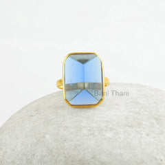 Tanzanite Ring, Tanzanite Quartz 13x18mm Pyramid Shape Bezel Ring, 925 Sterling Silver Quartz Ring, 18k Gold Plated Gemstone Ring For Girls