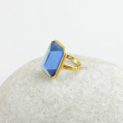 Tanzanite Ring, Tanzanite Quartz 13x18mm Pyramid Shape Bezel Ring, 925 Sterling Silver Quartz Ring, 18k Gold Plated Gemstone Ring For Girls