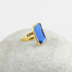 Tanzanite Ring, Tanzanite Quartz 13x18mm Pyramid Shape Bezel Ring, 925 Sterling Silver Quartz Ring, 18k Gold Plated Gemstone Ring For Girls