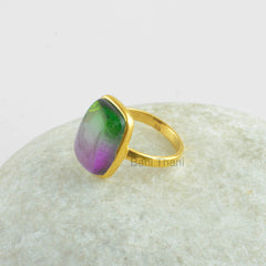 Tourmaline Bi Doublet Quartz Micron Gold Plated 925 Sterling Silver Ring, Rounded Rectangle 12x16mm Stone Ring