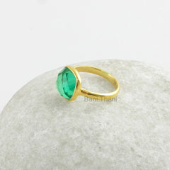 Fluorite Ring, Fluorite Quartz 10mm Cushion Gemstone Ring, Micron Gold Plated Crystal Ring For Women 925 Sterling Silver Green Quartz Ring