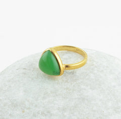 Chrysoprase Chalcedony Ring, Chrysoprase Chalcedony 12mm Trillion Smooth Gemstone Ring, Micron Gold Plated Silver Bezel Ring Jewelry