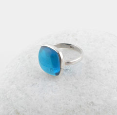 Huge Gorgeous London Blue Quartz 14mm Cushion Gemstone Ring-925 Sterling Silver Bezel Ring Jewelry-Bridal Ring-Gift For Women-Christmas Gift