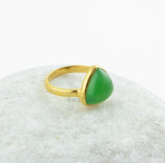 Chrysoprase Chalcedony Ring, Chrysoprase Chalcedony 12mm Trillion Smooth Gemstone Ring, Micron Gold Plated Silver Bezel Ring Jewelry