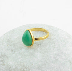 Chrysoprase Chalcedony Ring - 10x14mm Pear - Gold Plated - Pure Silver - Handmade Ring - Artisan Jewelry - Jewelry for Date - Gift for Women
