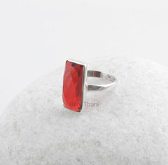 Red Garnet Quartz Gemstone Ring - Solid 925 Sterling Silver Handmade Jewelry - Bridesmaid Gift Jewelry - Birthstone Ring - Gift for Sister