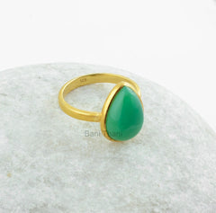 Chrysoprase Chalcedony Ring - 10x14mm Pear - Gold Plated - Pure Silver - Handmade Ring - Artisan Jewelry - Jewelry for Date - Gift for Women