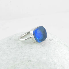 Sterling Silver Blue Sapphire Ring, Cushion Football Cut Bezel Ring, Loose Gemstone Birthstone Ring, Engagement Ring, Wedding Ring