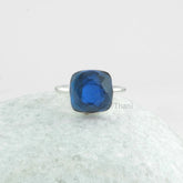 Sterling Silver Blue Sapphire Ring, Cushion Football Cut Bezel Ring, Loose Gemstone Birthstone Ring, Engagement Ring, Wedding Ring