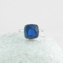 Sterling Silver Blue Sapphire Ring, Cushion Football Cut Bezel Ring, Loose Gemstone Birthstone Ring, Engagement Ring, Wedding Ring