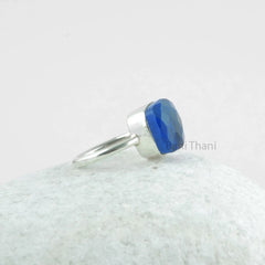 Sterling Silver Blue Sapphire Ring, Cushion Football Cut Bezel Ring, Loose Gemstone Birthstone Ring, Engagement Ring, Wedding Ring