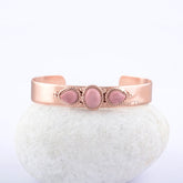 Pink Opal Sterling Silver Rose Gold Cuff Bangle, Three Stone Cuff Bangle, Adjustable Bracelet 925 Sterling Silver Rose Gold Jewelry