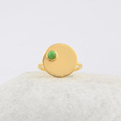 Turquoise Gemstone Sterling Silver Ring Natural Copper Green Turquoise, Disc Ring, Bezel Ring, Rings for Women