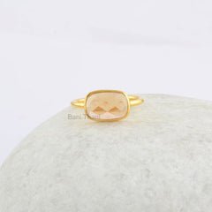 Champagne Quartz Ring, Champagne Quartz 7x11mm Rectangle Gemstone Ring, 925 Sterling Silver Gold Plated Ring, Christmas Gift, Delicate Ring