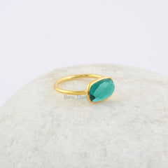 Elegant Teal Quartz Cushion 7x11mm Gemstone Bezel Ring-18k Gold Plated Quartz Sterling Silver Jewelry Ring-Bridesmaid Gift-Astrological Ring