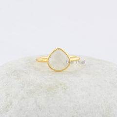 White Rainbow moonstone Faceted Pear shape Ring - Gemstone Pear Ring - Micron Gold Plated 925 Sterling Silver Bezel Ring Jewelry For Womens