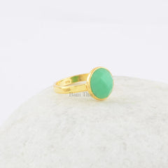Sterling Silver Chrysoprase Gemstone Ring, Chrysoprase Chalcedony 10mm Round Ring, Gold Plated Bezel Ring, Gift For Her, Solitaire Gift Ring