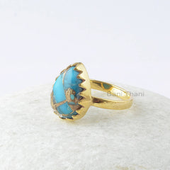 Turquoise Ring - 925 Sterling Silver - Rose Gold Plated Ring - Statement Jewelry - Gift For Loved Ones - Jewelry For Graduation