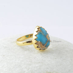 Turquoise Ring - 925 Sterling Silver - Rose Gold Plated Ring - Statement Jewelry - Gift For Loved Ones - Jewelry For Graduation