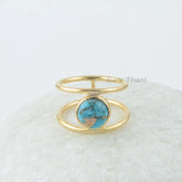 Blue Turquoise Ring - Gemstone Silver Ring - 8mm Round Gemstone Ring - Double Band - Solid Silver Jewelry - Jewelry for Mom - Gift for Women