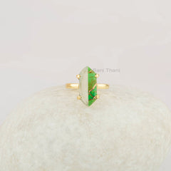 Fused Green Turquoise Ring - Prong Set Gold Plated Ring - Prehnite Hexagon Gemstone Ring - Gift for Her - 925 Silver Ring - Cocktail Ring