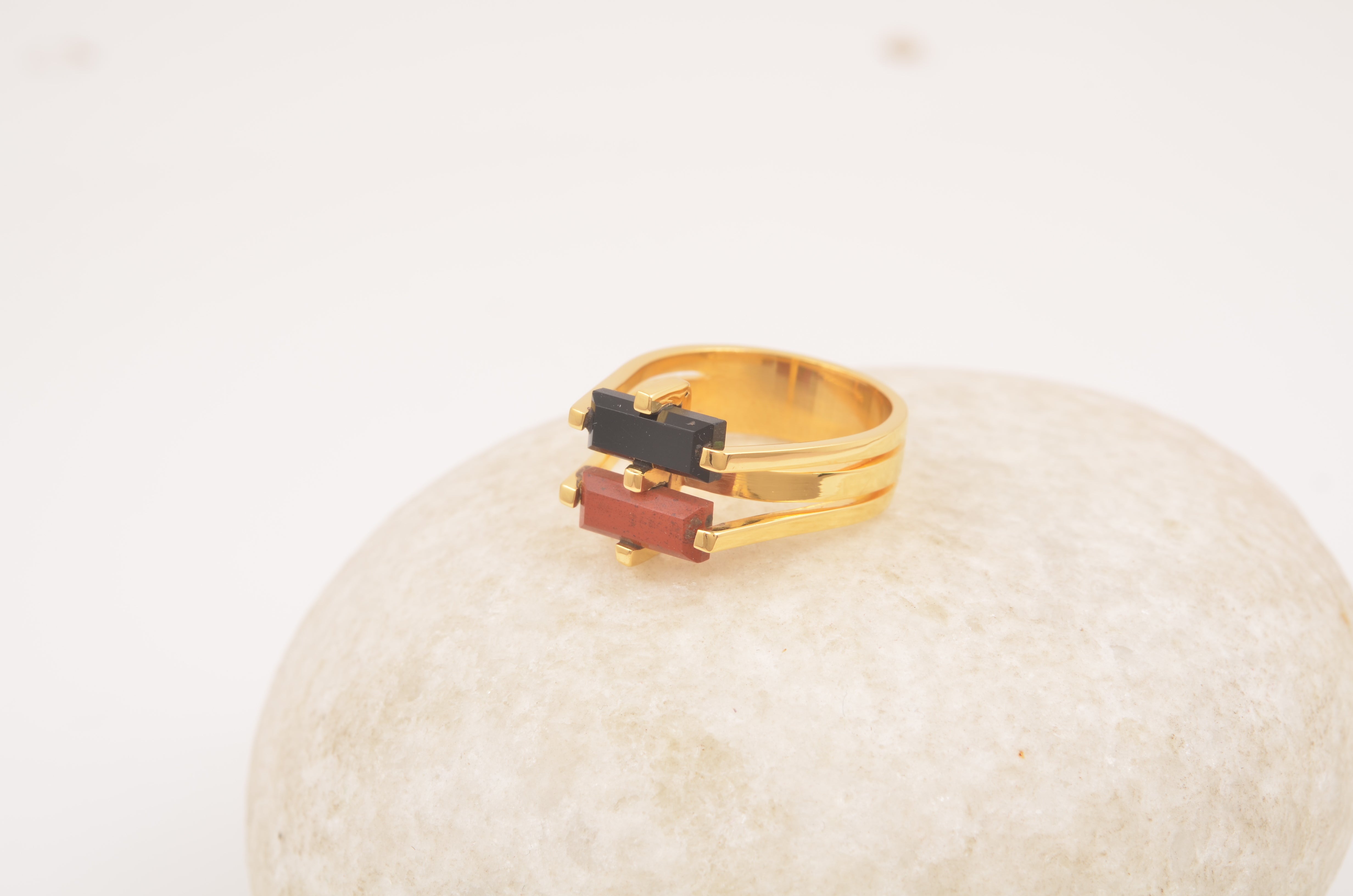 Black Red Gemstone Silver Ring, 925 Sterling Silver Ring, 18k Gold Plated Ring, Multi Stone Unique Ring