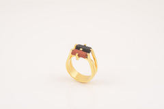 Black Red Gemstone Silver Ring, 925 Sterling Silver Ring, 18k Gold Plated Ring, Multi Stone Unique Ring