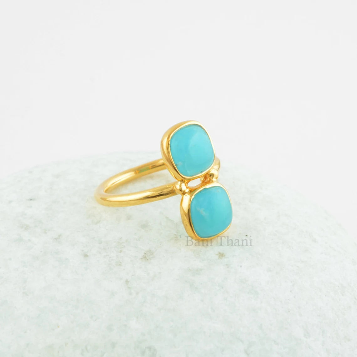 Beautiful Smithsonite Double Gemstone Ring - Gold Plated Handmade Ring - 925 Sterling Silver Ring - Delicate Ring - Bridesmaid Gift Ring