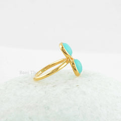 Beautiful Smithsonite Double Gemstone Ring - Gold Plated Handmade Ring - 925 Sterling Silver Ring - Delicate Ring - Bridesmaid Gift Ring