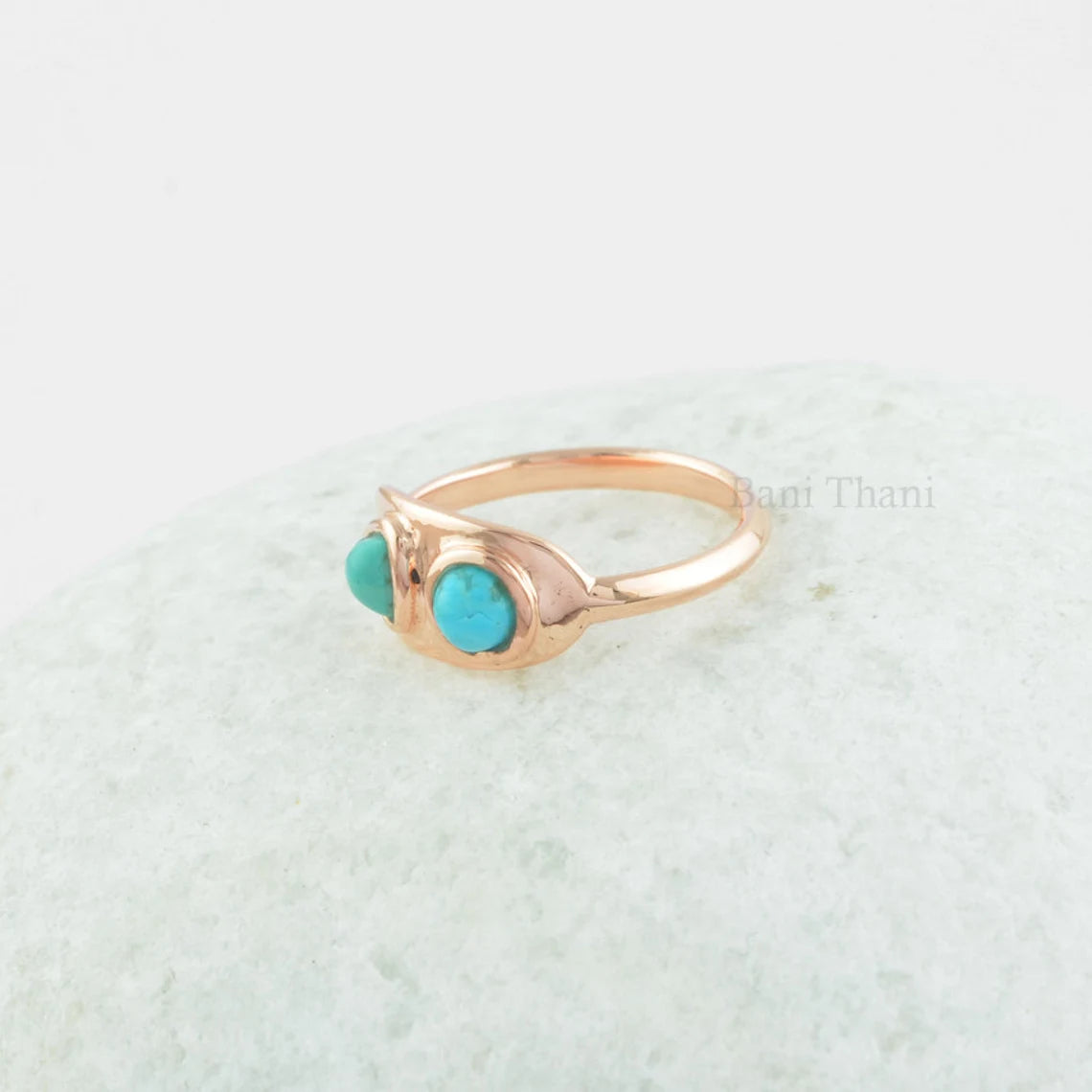 Arizona Turquoise Ring, Turquoise Round and Trillion Gemstone Rose Gold Plated Sterling Silver Ring, Personalized Gift For Mom,Cocktail Ring