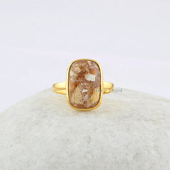 925 Sterling Silver Ring-Brecciated Mookaite Square 10x15mm Gemstone Ring-Micron Gold Plated Ring-Beautiful Wedding Ring-Christmas Gift Ring