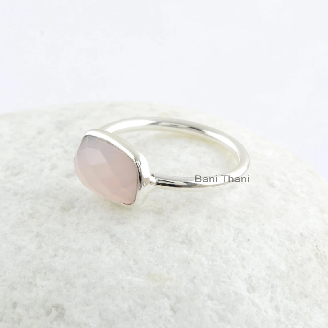 Chalcedony Ring-Pink Chalcedony 7x11mm Rectangle Cushion Shape Gemstone Ring-925 Sterling Silver Ring-Pink Stone Ring-Custom Birthstone Ring