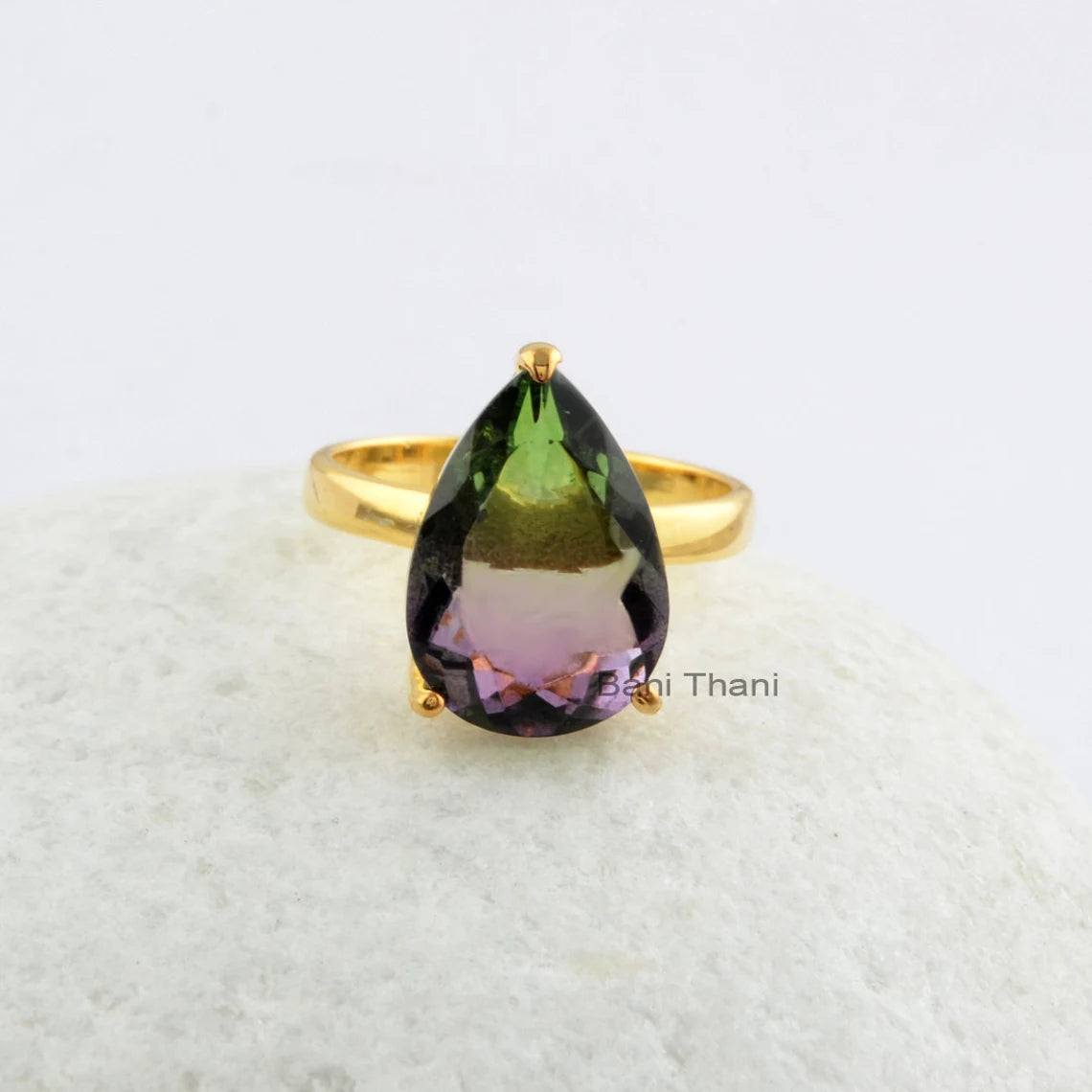 Pink Tourmaline Doublet Quartz Ring - Solid Silver - Gold Plated Ring - handmade Jewelry - Prong Set - Jewelry For Prom - Gift For Wife