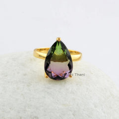 Pink Tourmaline Doublet Quartz Ring - Solid Silver - Gold Plated Ring - handmade Jewelry - Prong Set - Jewelry For Prom - Gift For Wife