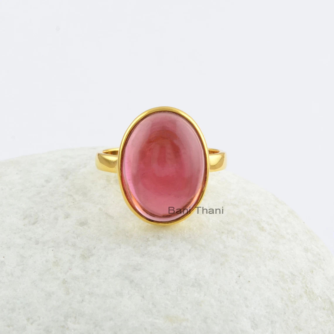 Pink Tourmaline Quartz Oval 12x16mm Gemstone Rings, Micron Gold Plated Ring, 925 Sterling Silver Ring, Rings for Women, Christmas Gift Rings