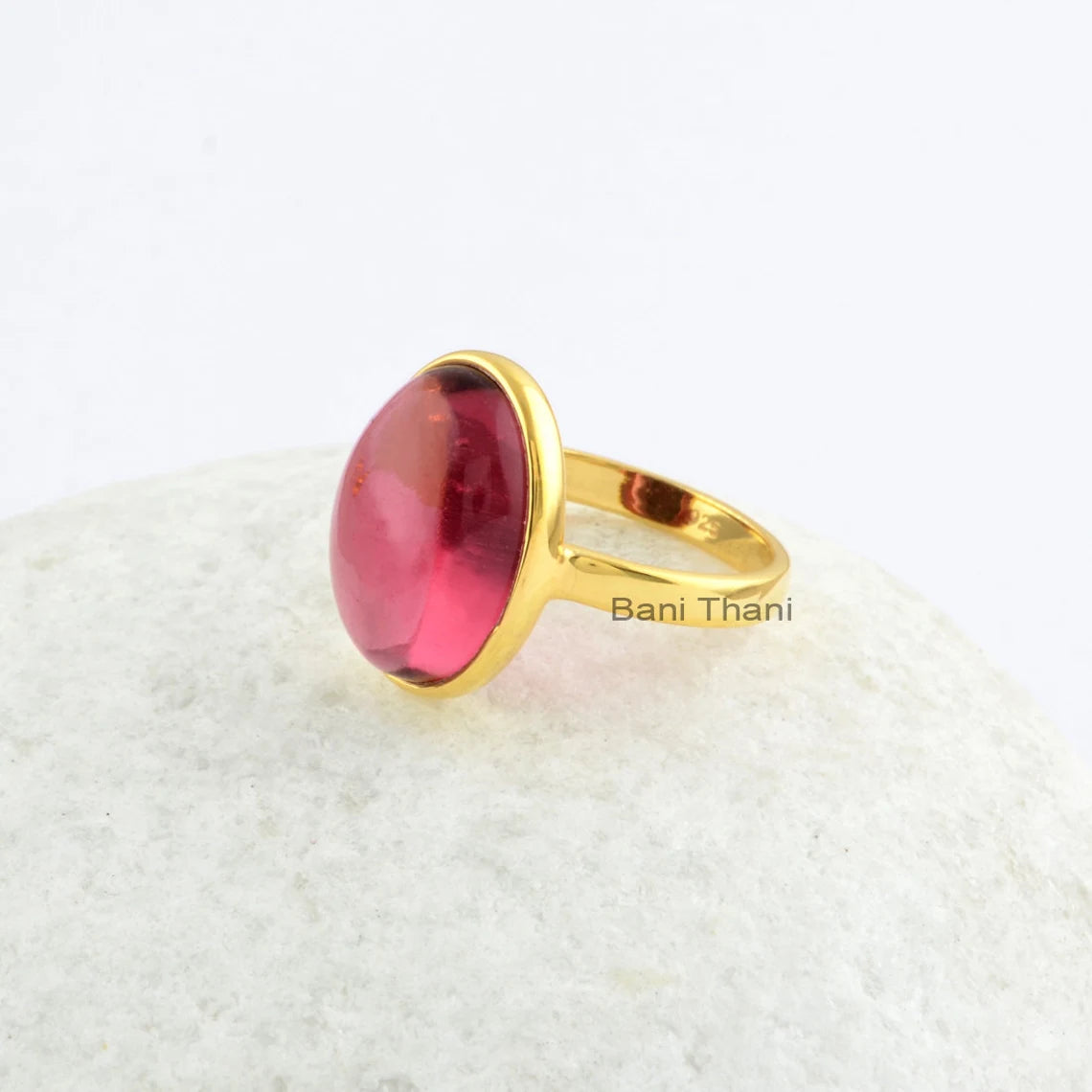 Pink Tourmaline Quartz Oval 12x16mm Gemstone Rings, Micron Gold Plated Ring, 925 Sterling Silver Ring, Rings for Women, Christmas Gift Rings