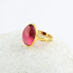 Pink Tourmaline Quartz Oval 12x16mm Gemstone Rings, Micron Gold Plated Ring, 925 Sterling Silver Ring, Rings for Women, Christmas Gift Rings