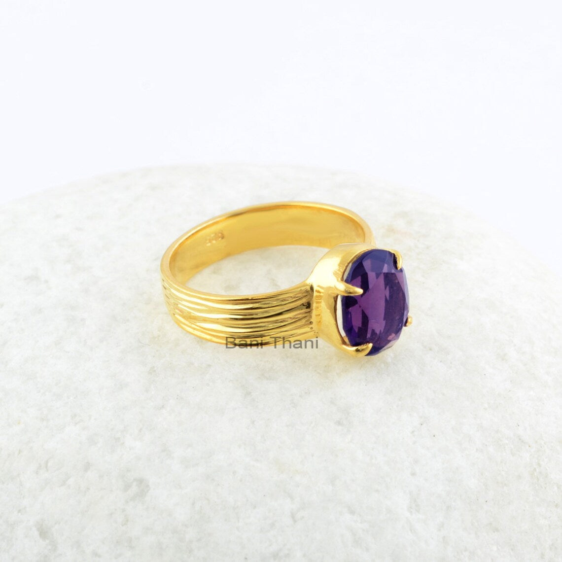 925 Sterling Silver Ring, Amethyst 8x10mm Oval Gemstone Ring, 18k Gold Plated Sterling Silver Ring, Bridesmaid Ring, Engagement Gift Ring