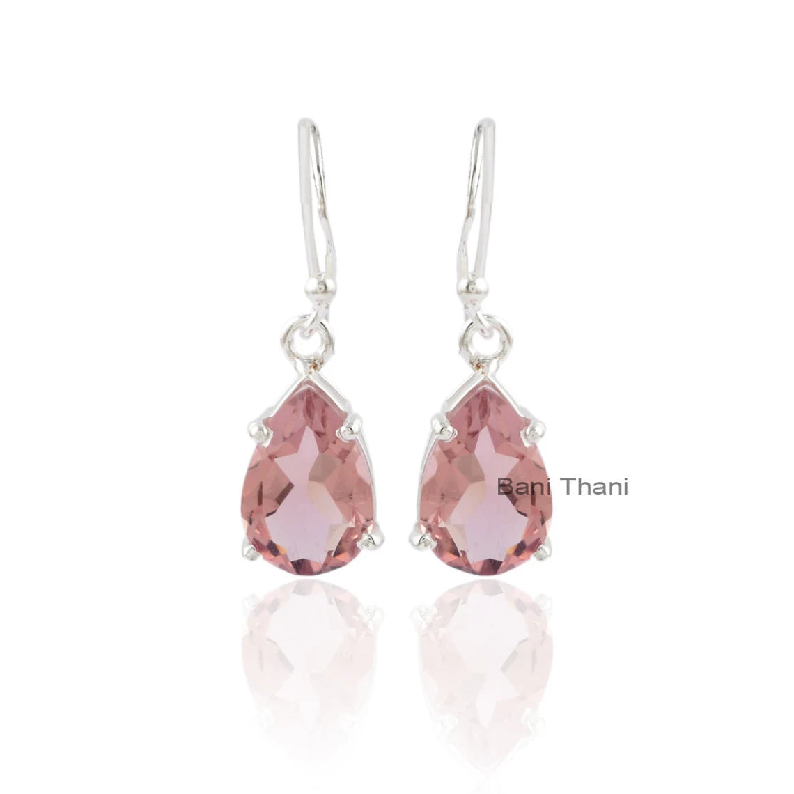 Elegant Pink Amethyst Quartz 8x12mm Pear Gemstone Drop Earrings, 925 Sterling Silver Dangle Earring, Birthday Gift For Mother-Christmas Gift