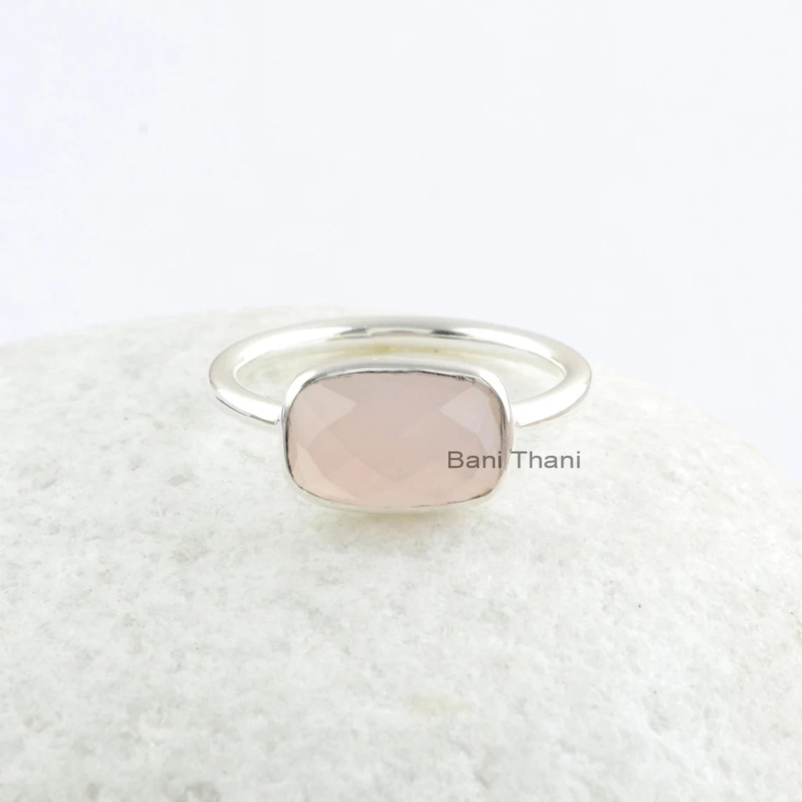 Chalcedony Ring-Pink Chalcedony 7x11mm Rectangle Cushion Shape Gemstone Ring-925 Sterling Silver Ring-Pink Stone Ring-Custom Birthstone Ring