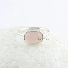 Chalcedony Ring-Pink Chalcedony 7x11mm Rectangle Cushion Shape Gemstone Ring-925 Sterling Silver Ring-Pink Stone Ring-Custom Birthstone Ring